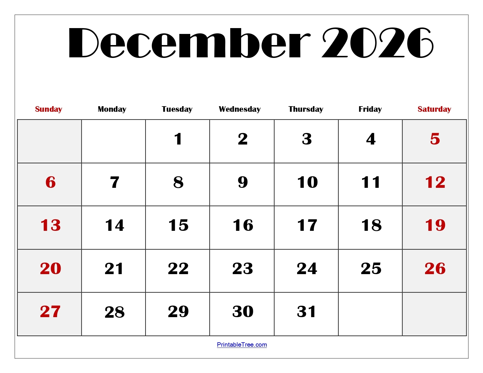 Planner December 2026 Printable