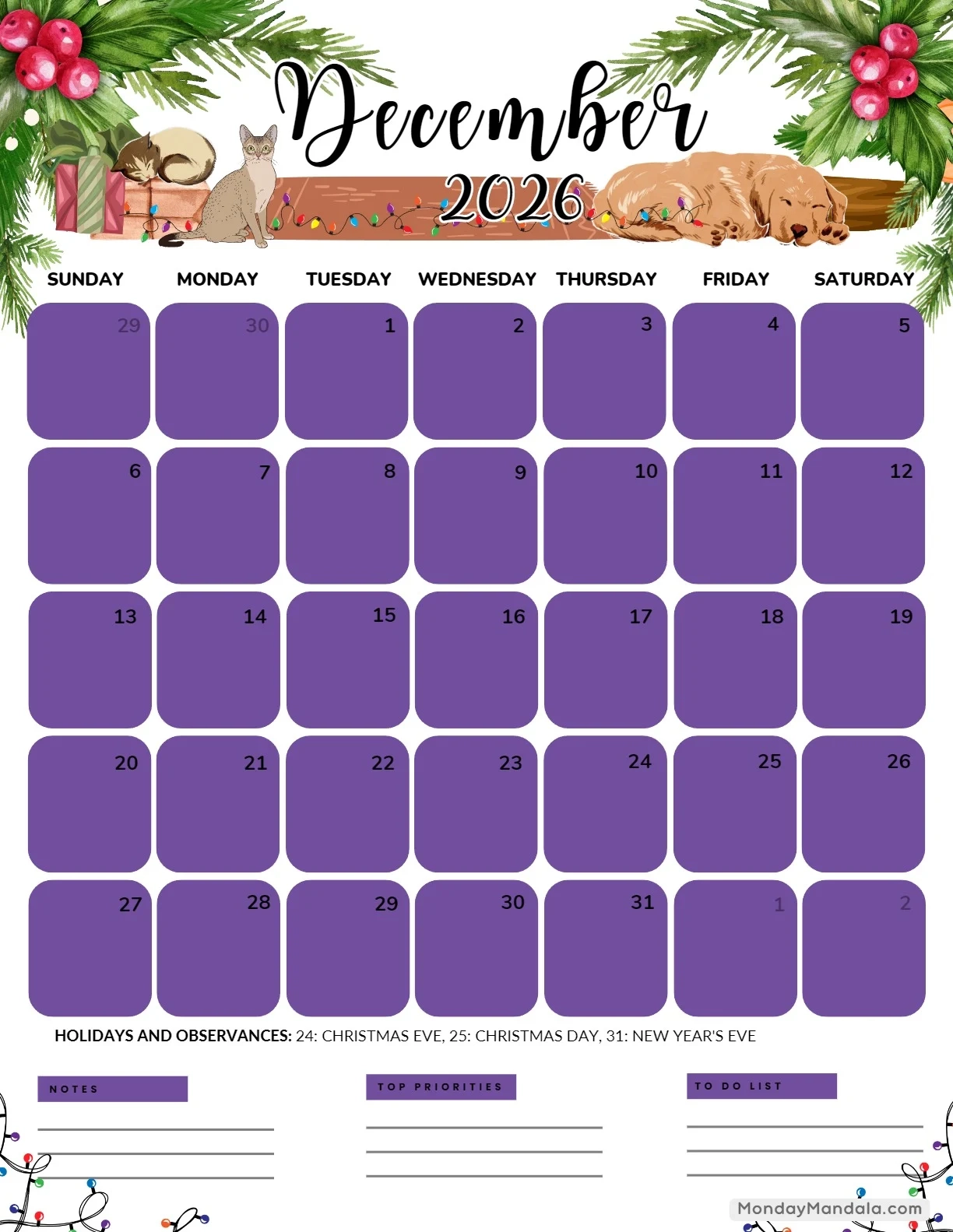 December 2026 Calendars 52 Free PDF Printables 
