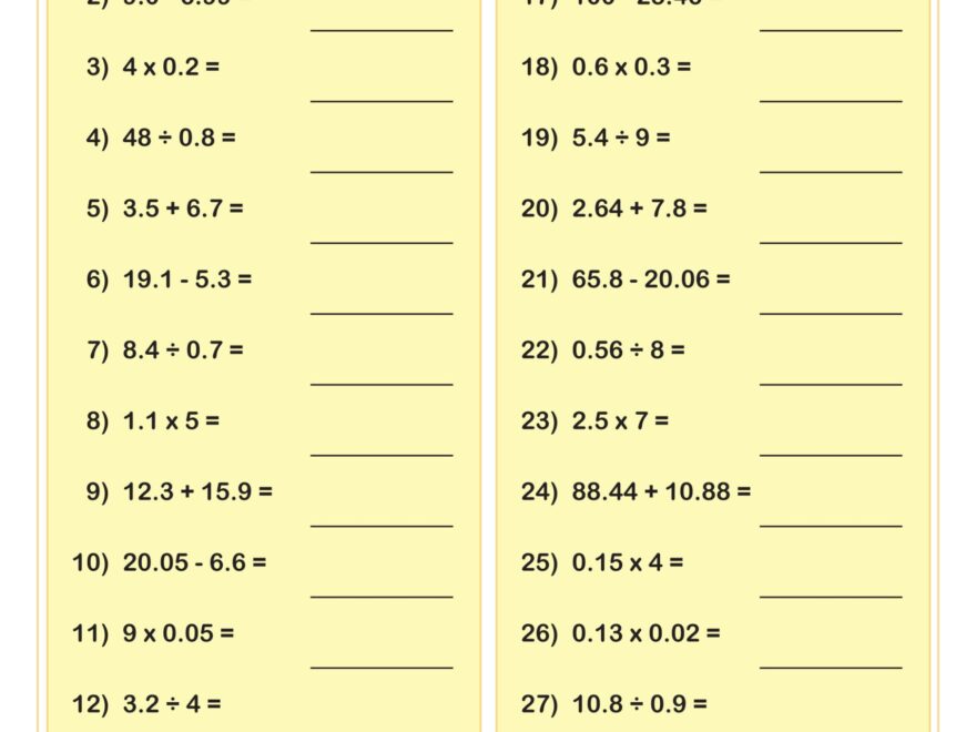 Decimal Operations Mixed Practice Worksheet PDF Printable Number Operations Worksheet Cazoom Math