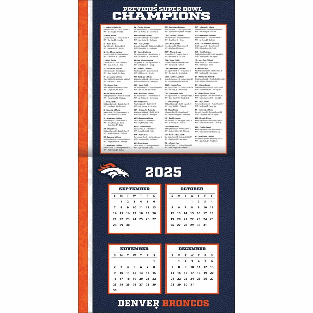 Denver Broncos NFL Calendar 2026