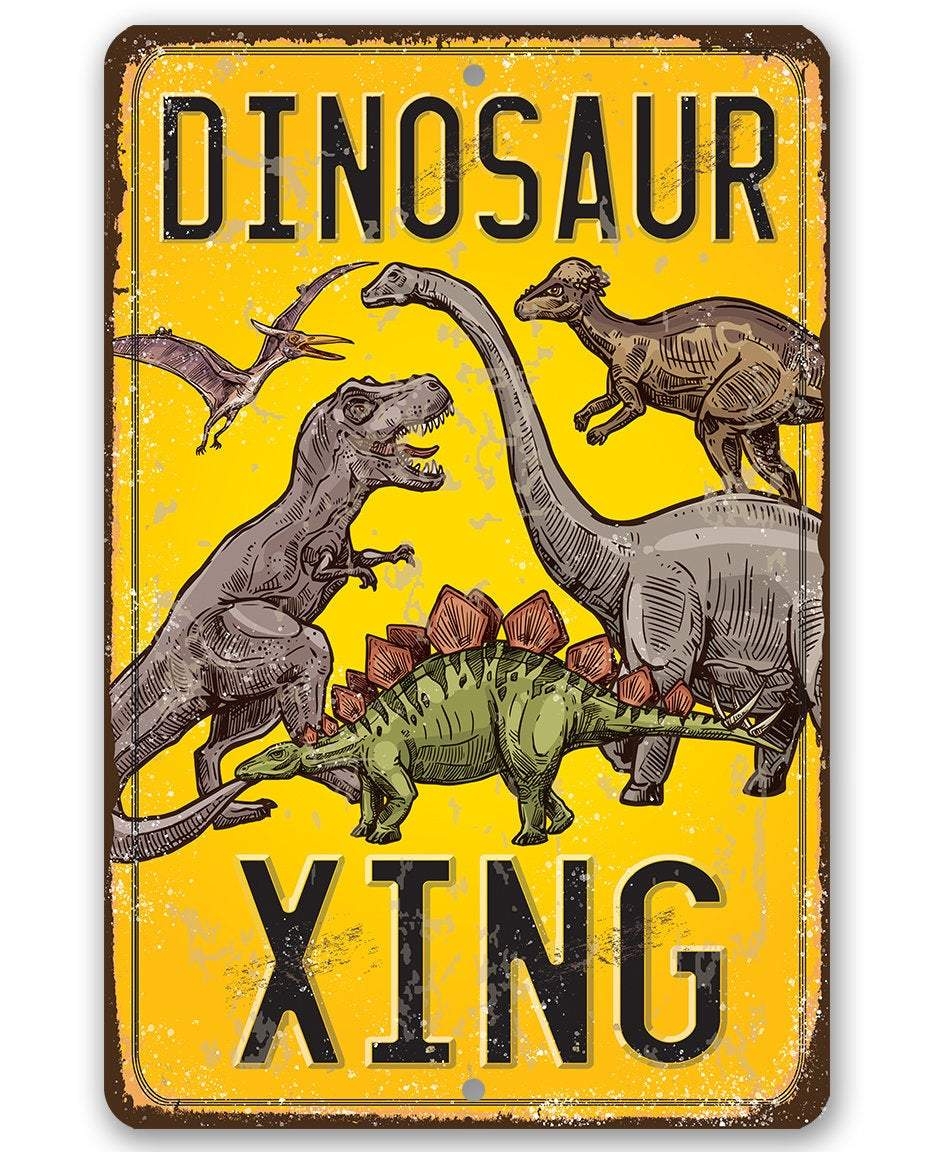 Dinosaur Crossing Metal Sign Lone Star Art Dinosaur Crossing Metal Sign Lone Star Art