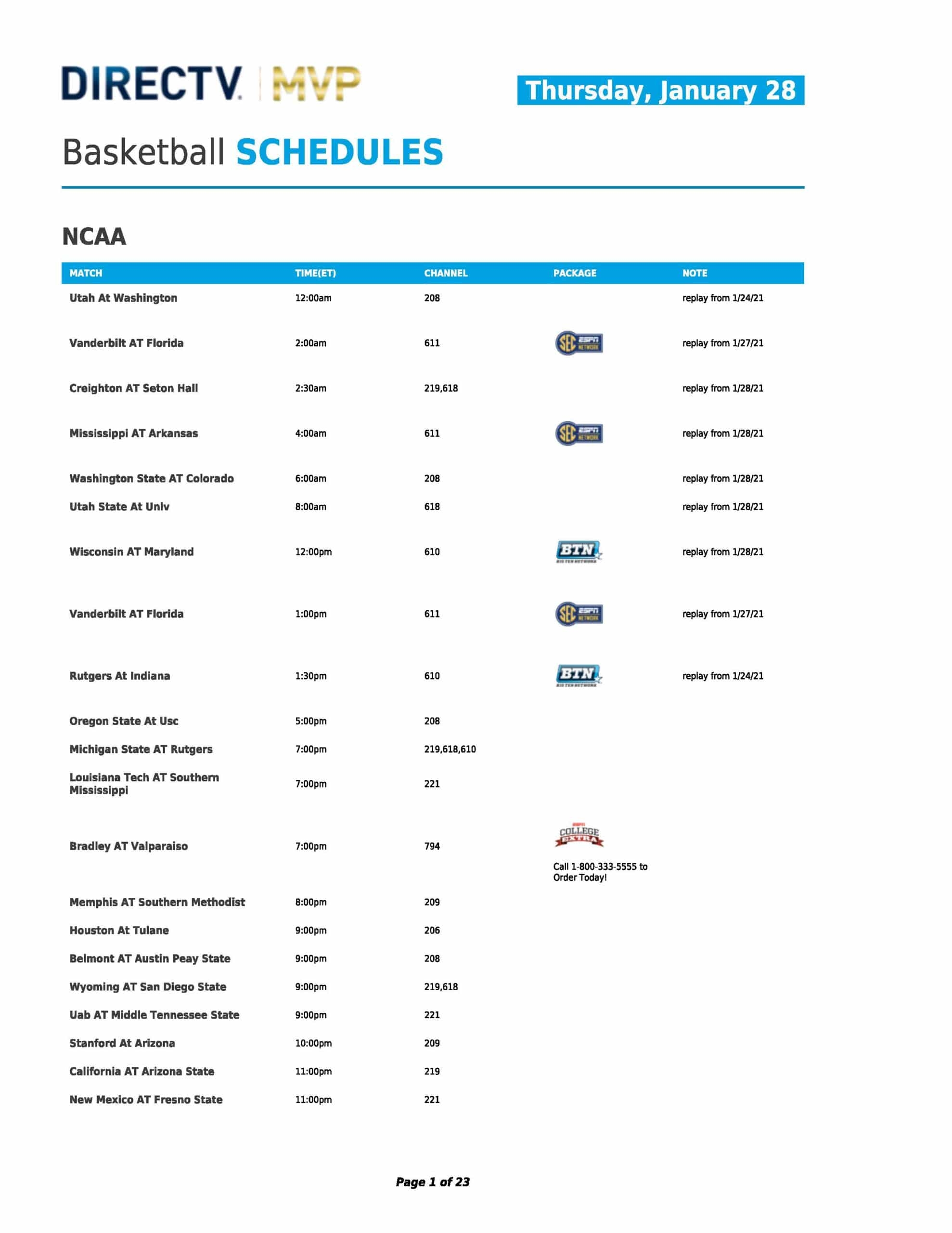 DIRECTV Sports Fix Guide A Calendar Of DIRECTV Sports Programming