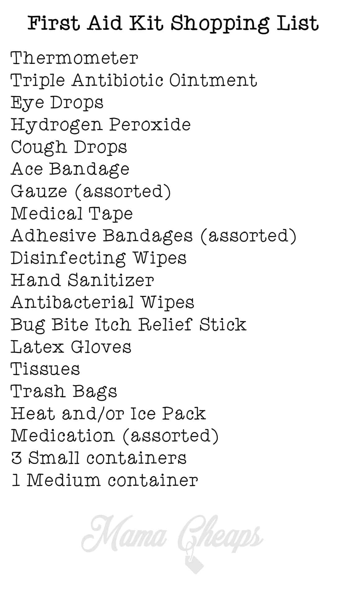 First Aid Kit Printable List