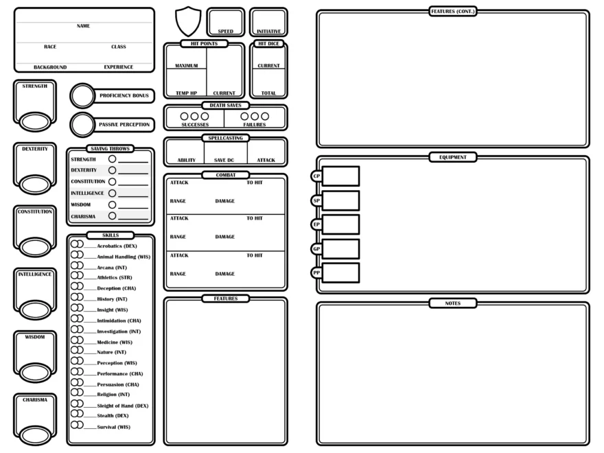 Dnd 5E Character Sheet Compact Half Sheet Etsy