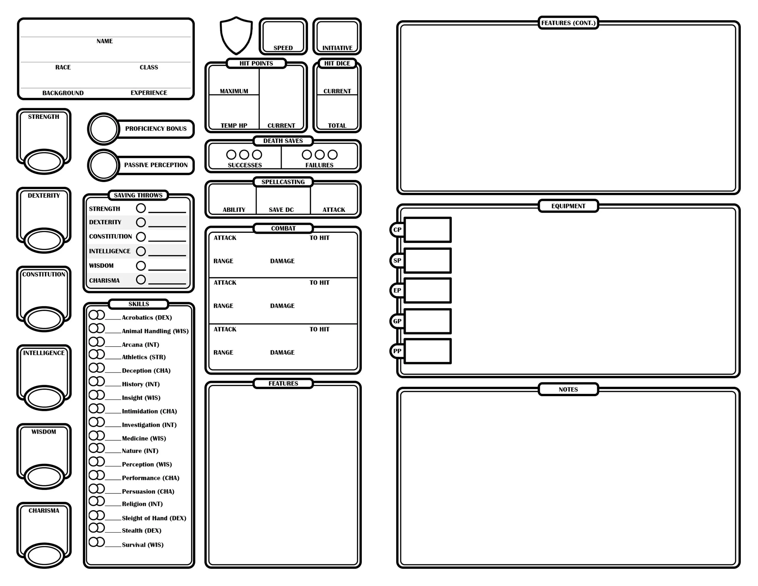 5th Printable Character Sheet