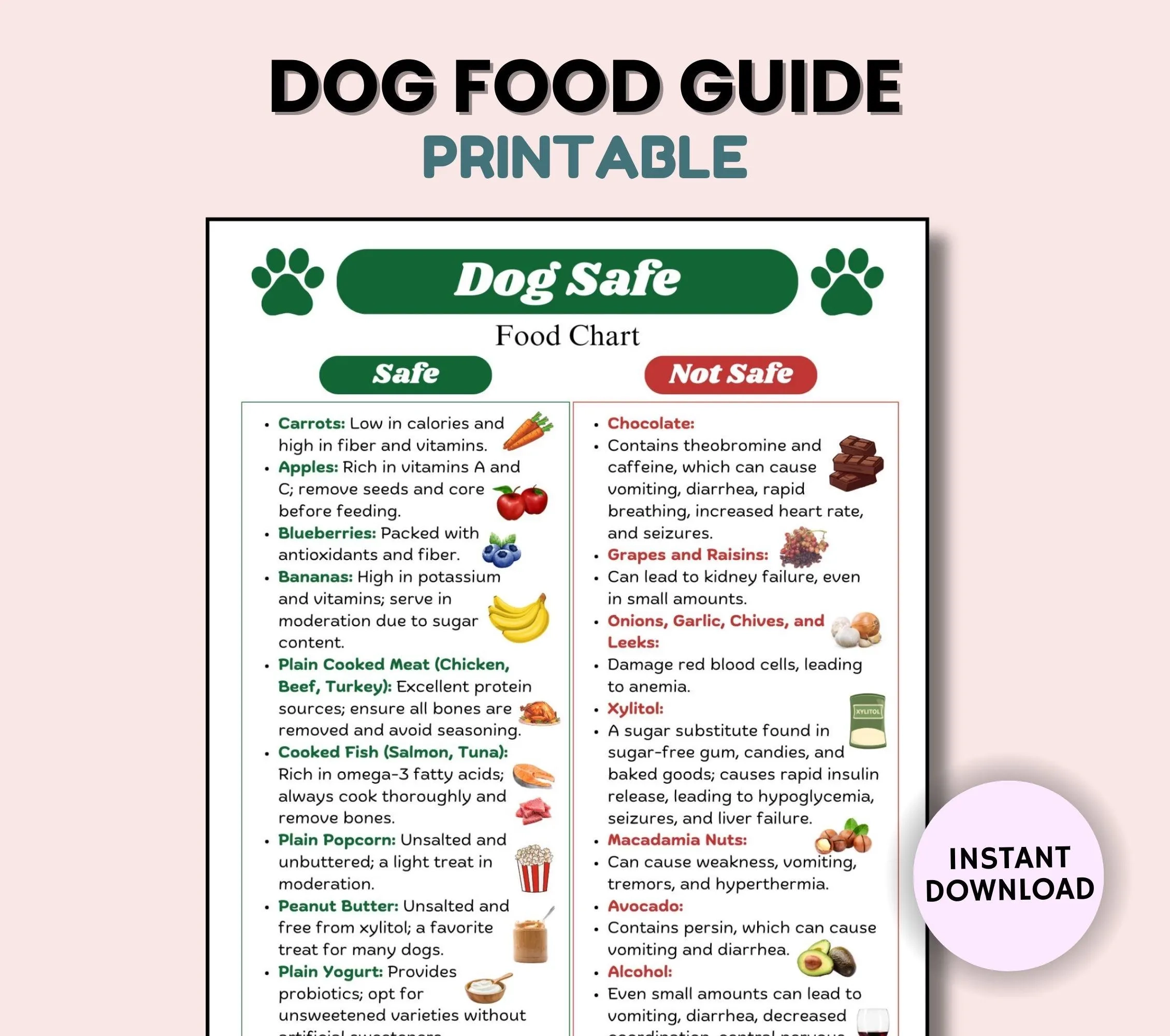 Dog Safe Foods Printable List