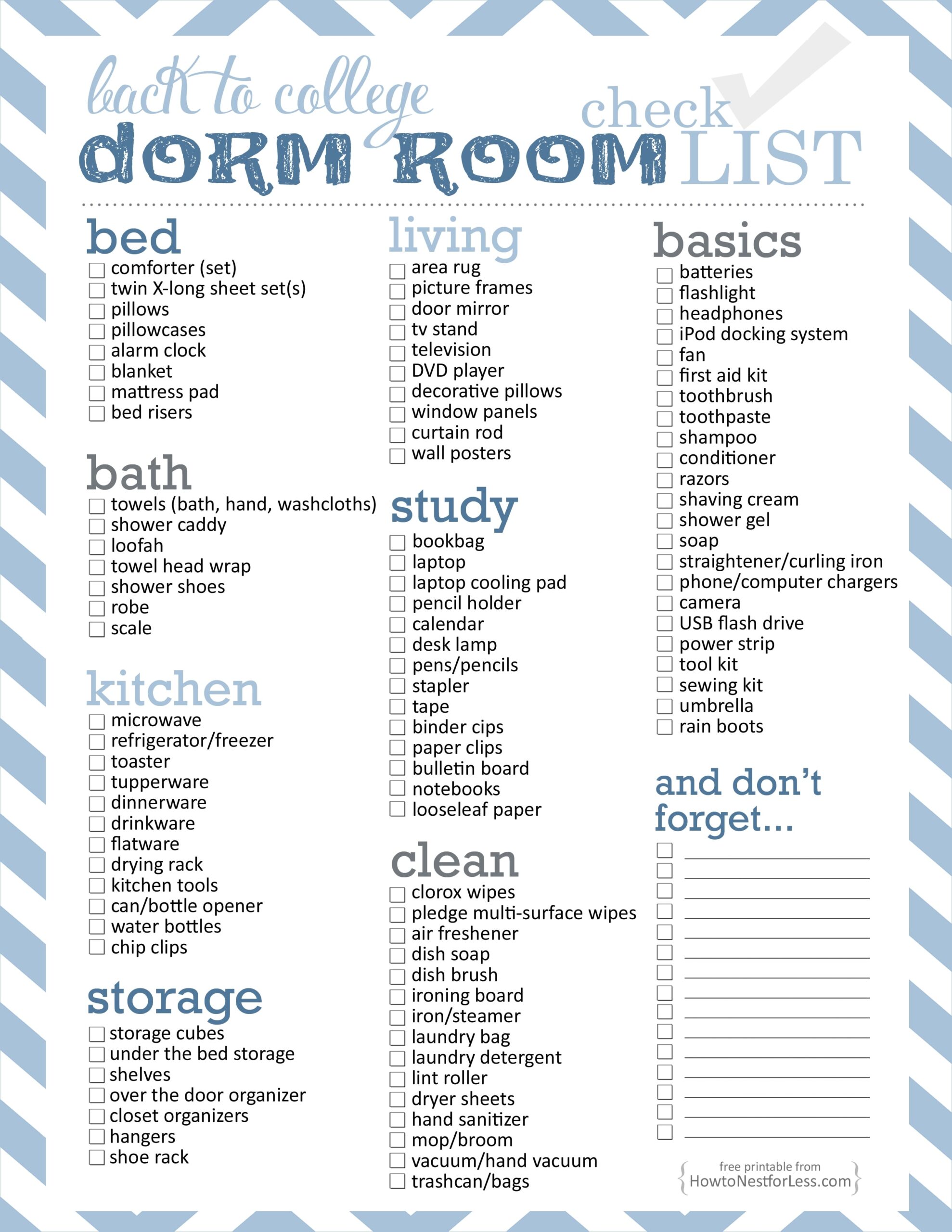 Dorm Room Checklist Free Printable How To Nest For Less  Dorm Room Checklist Free Printable How To Nest For Less