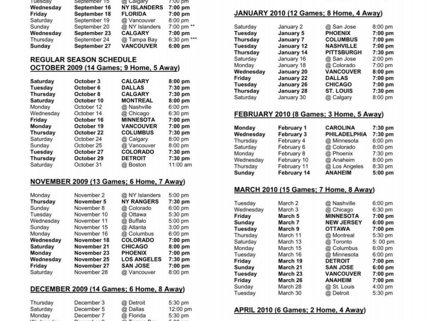 Download A Printable PDF Of The Complete Schedule Edmonton Oilers
