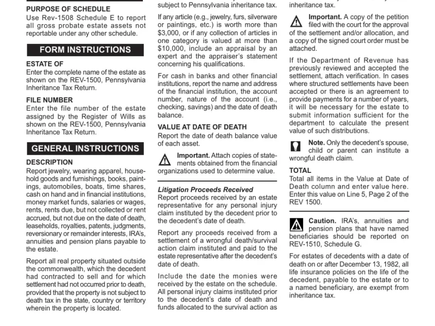Download Instructions For Form REV 1508 Schedule E Cash Bank Deposits Misc Personal Property PDF Templateroller