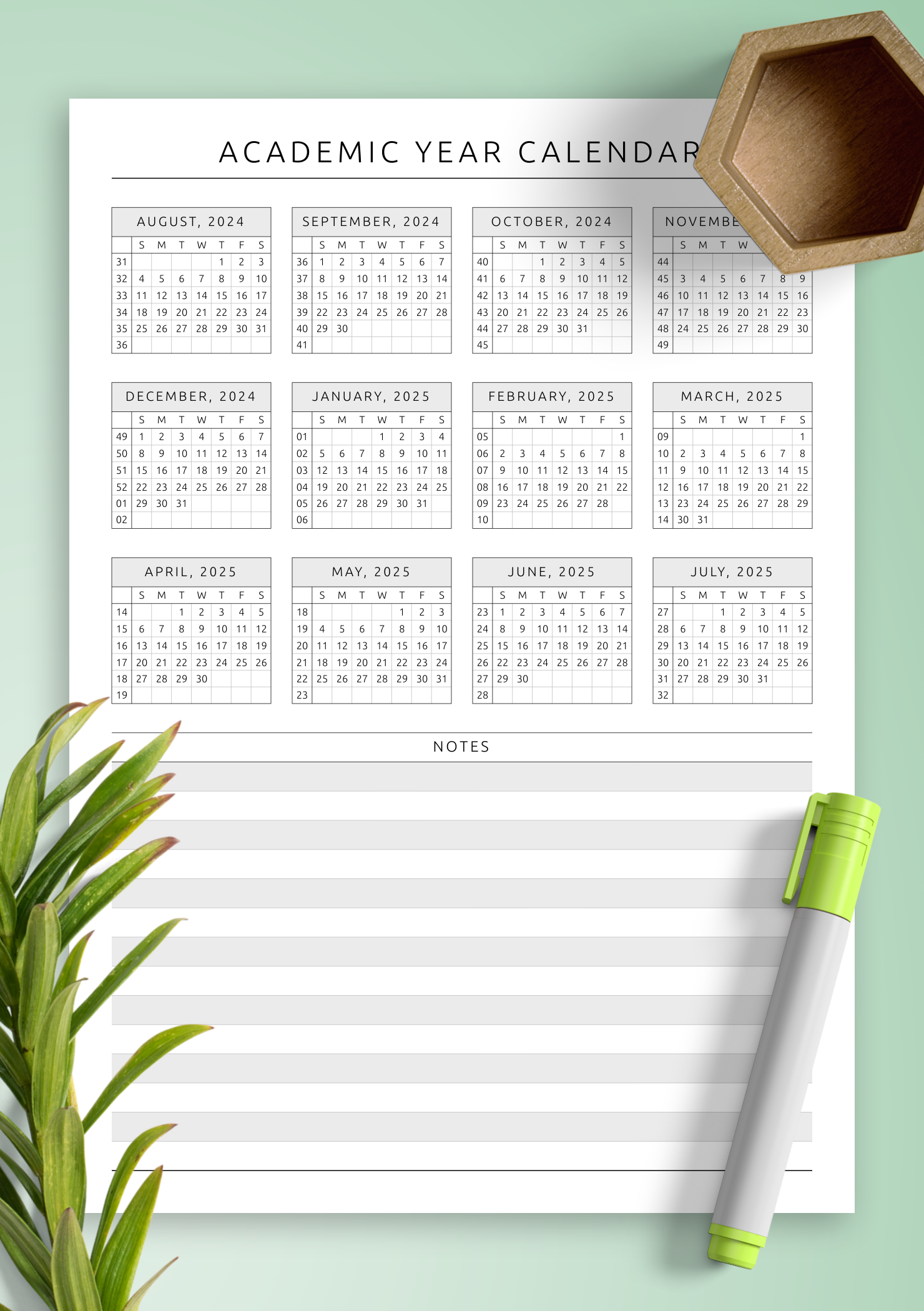 19 20 Academic Planner Printable