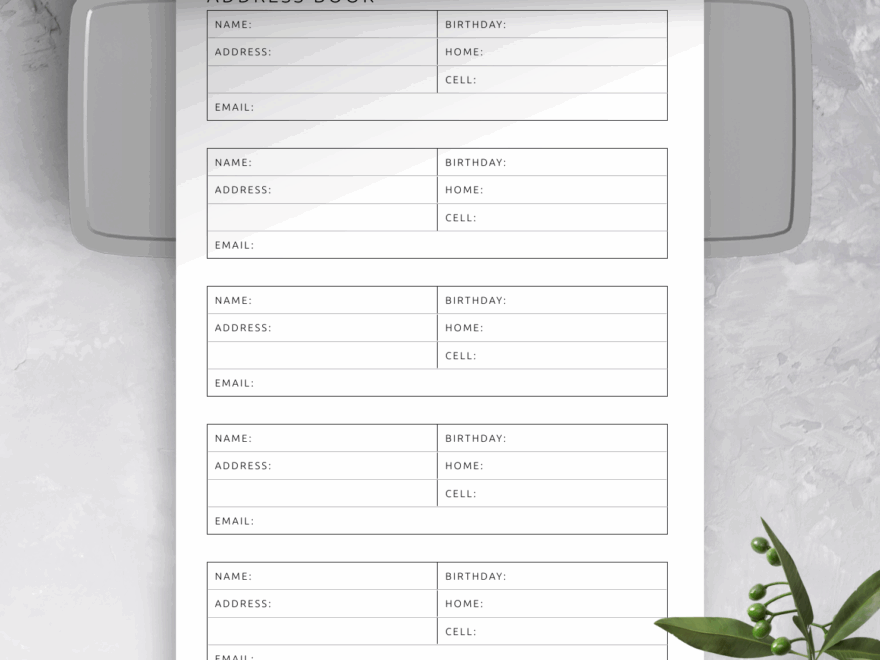 Download Printable Address Book Template PDF