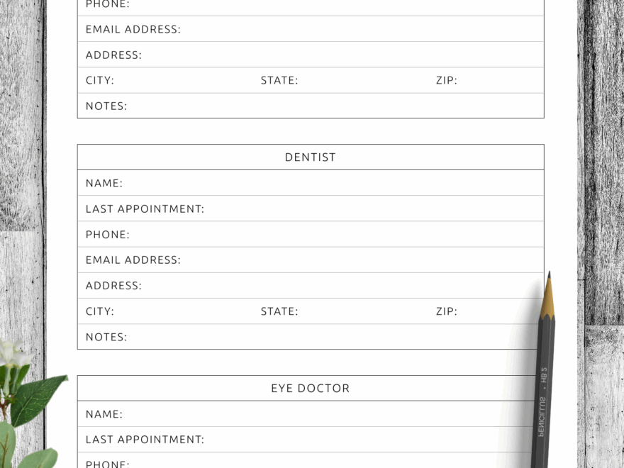 Download Printable Medical Contacts Template PDF
