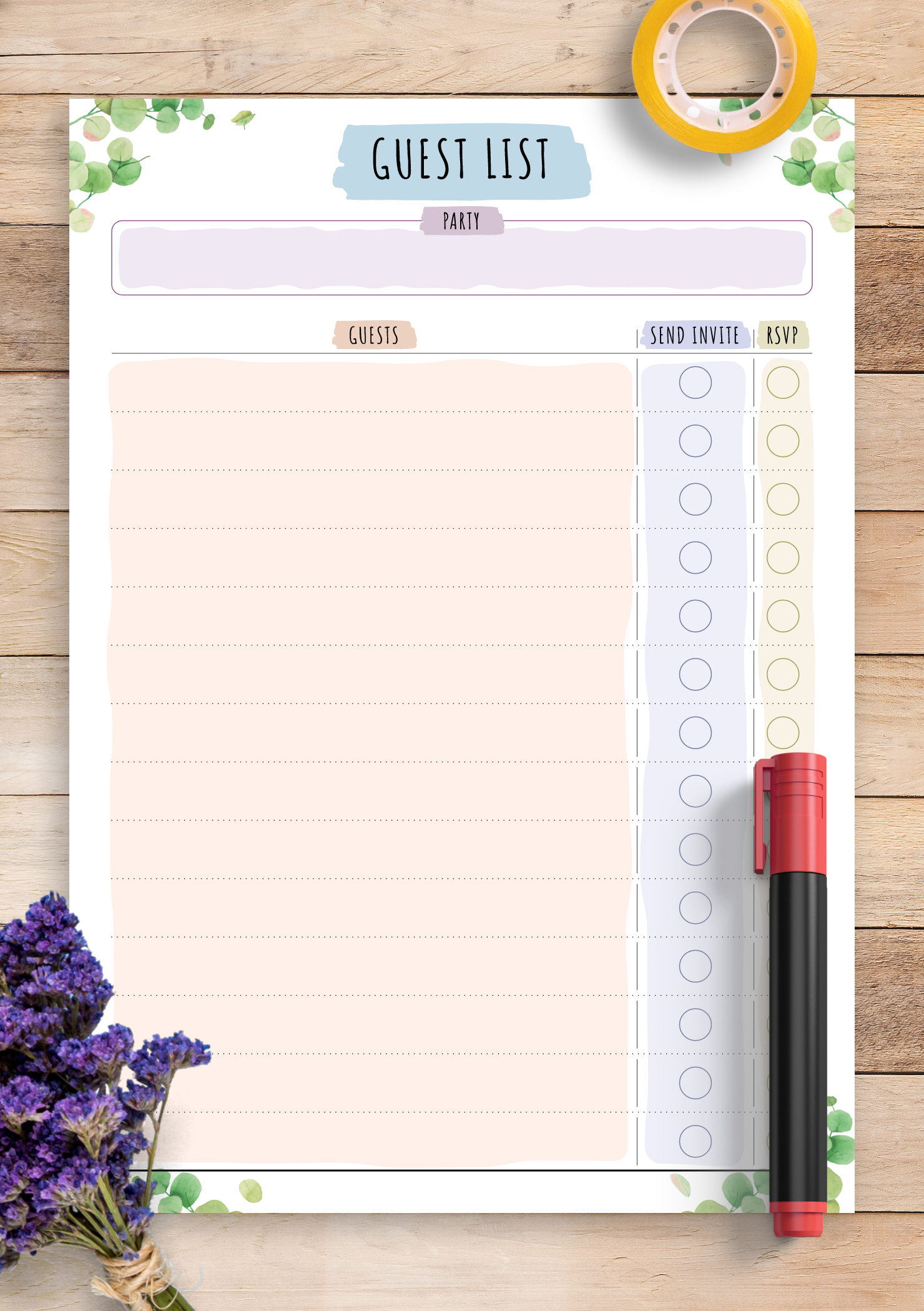 Printable Party Guest List
