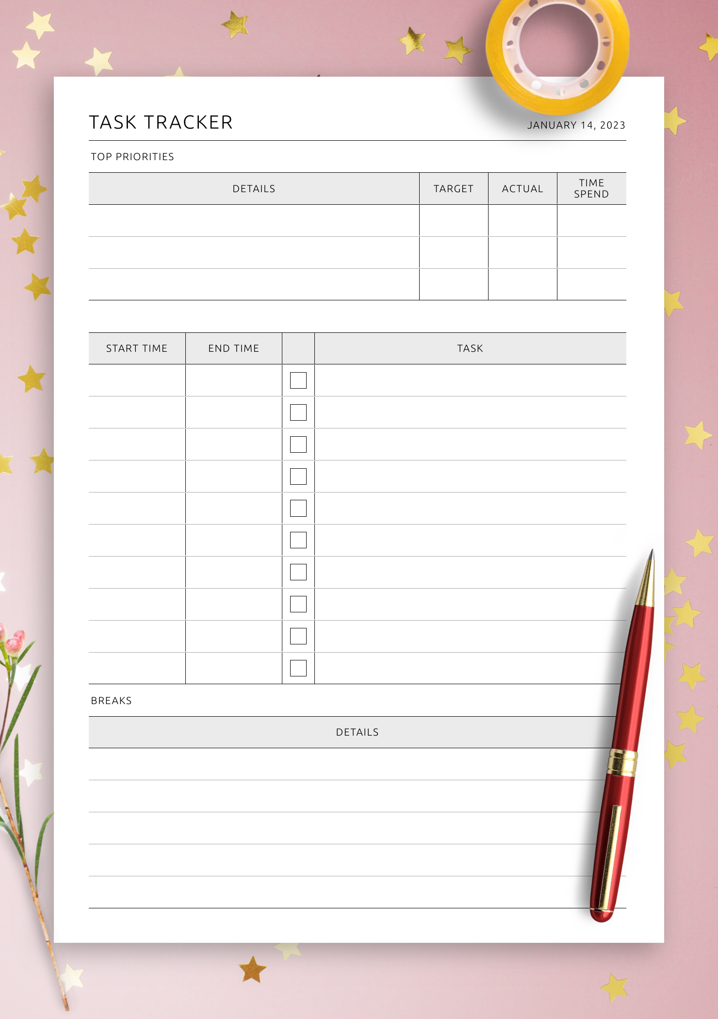 Download Printable Pomodoro Task Tracker Template PDF