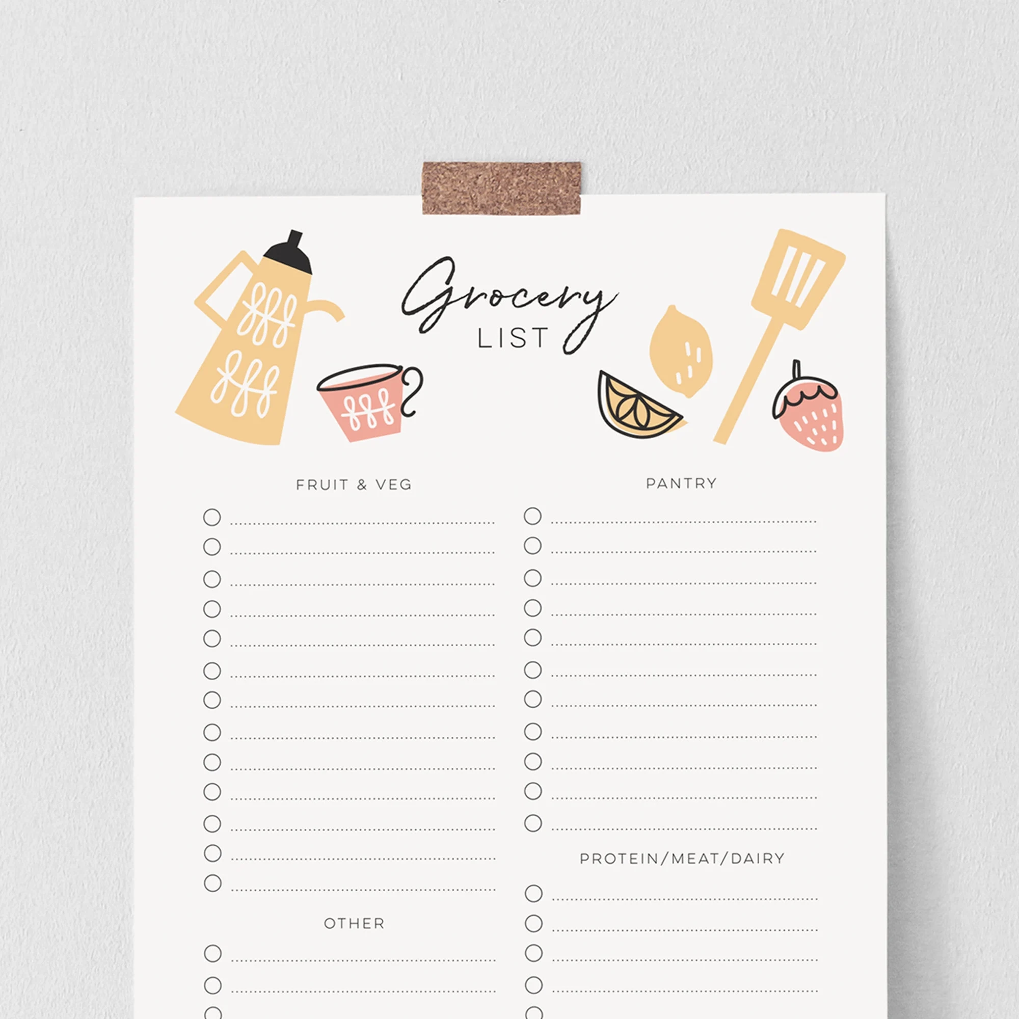Downloadable Grocery List Retro Inspired Shopping List Midcentury A4 And US Letter Printable Grocery List Cute Kitchen Illustration Etsy