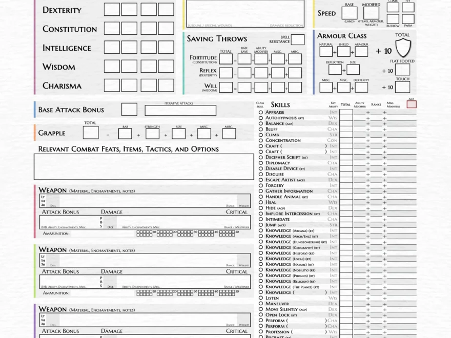 Dungeons And Dragons 3 5 Character Sheet Etsy