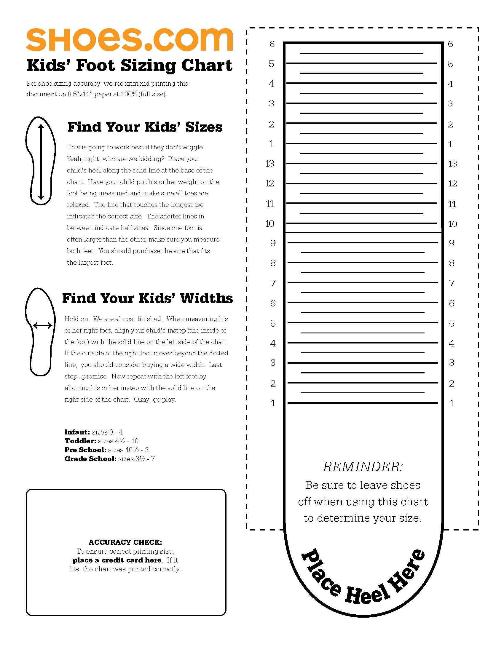 Printable Foot Measure Chart For Kids