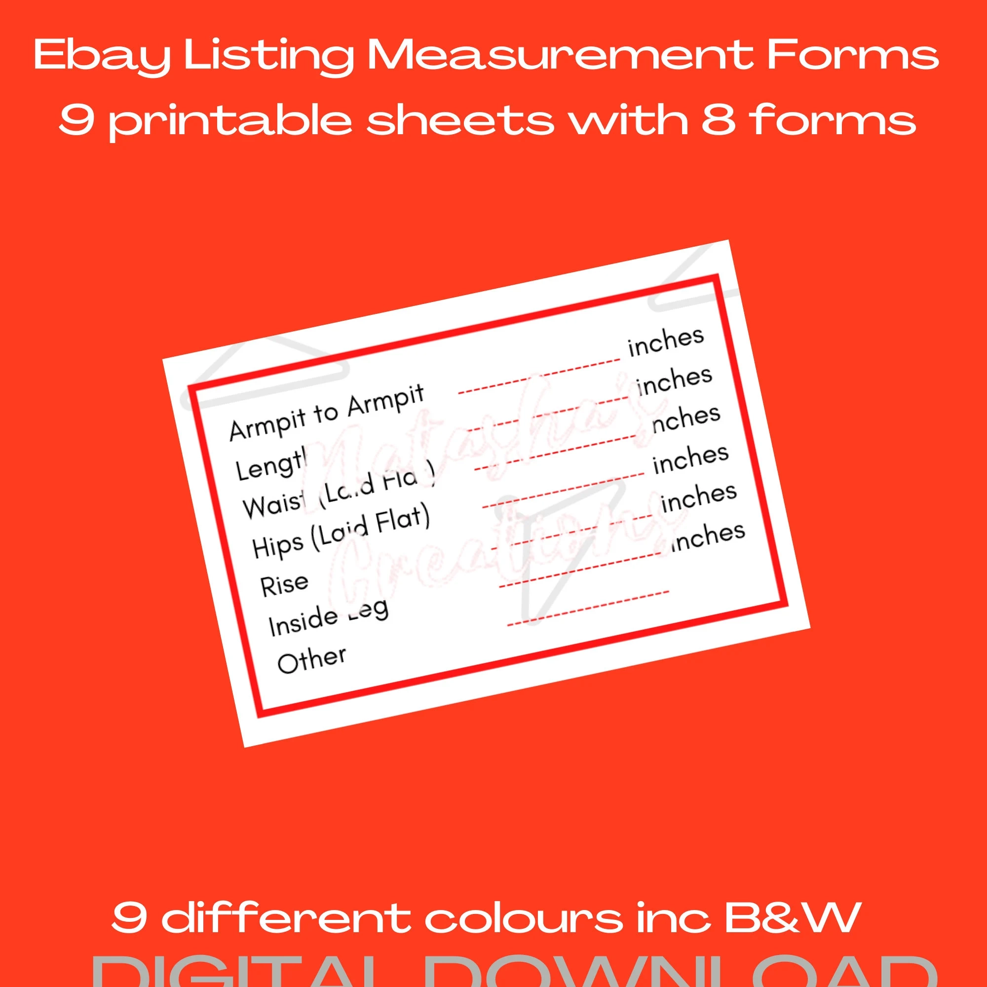 Ebay Clothing Listing Measurements Forms Printable File Instant Digital Download Ebay Printable Etsy