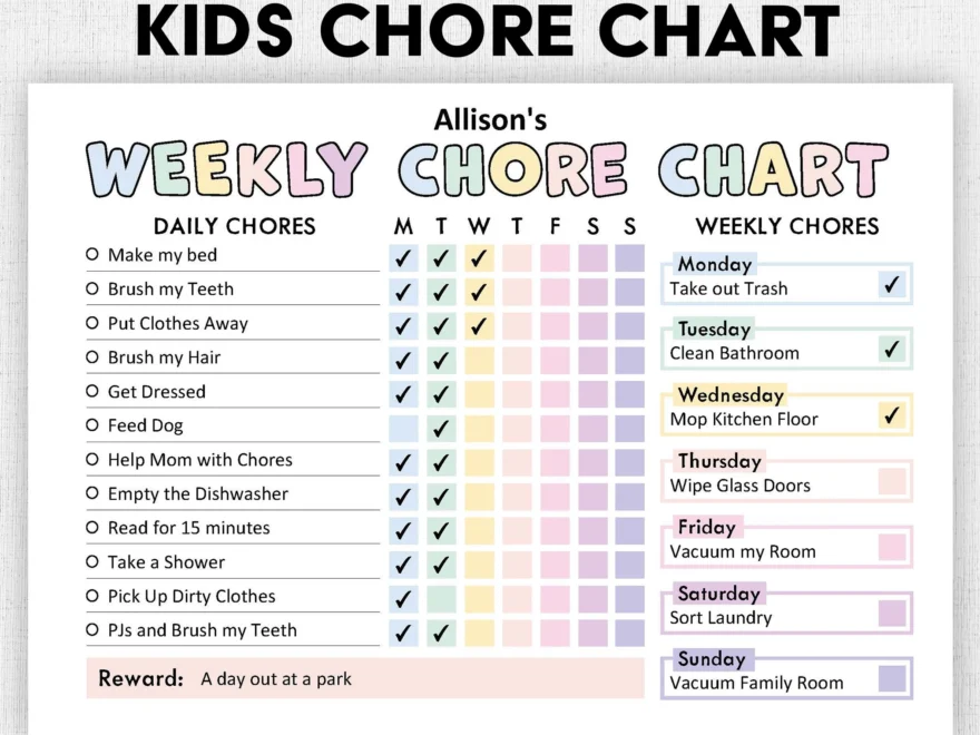 Editable Chore Chart For Kids Printable Kids Daily Weekly Responsibility Chart Kids Chore List Kids Daily Routine Checklist PDF Etsy Hong Kong