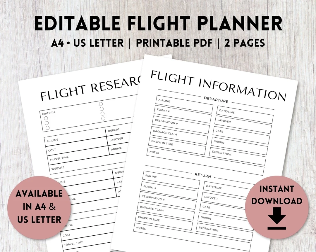 Flight Travel Printable Planner Flight Travel Printable Planner