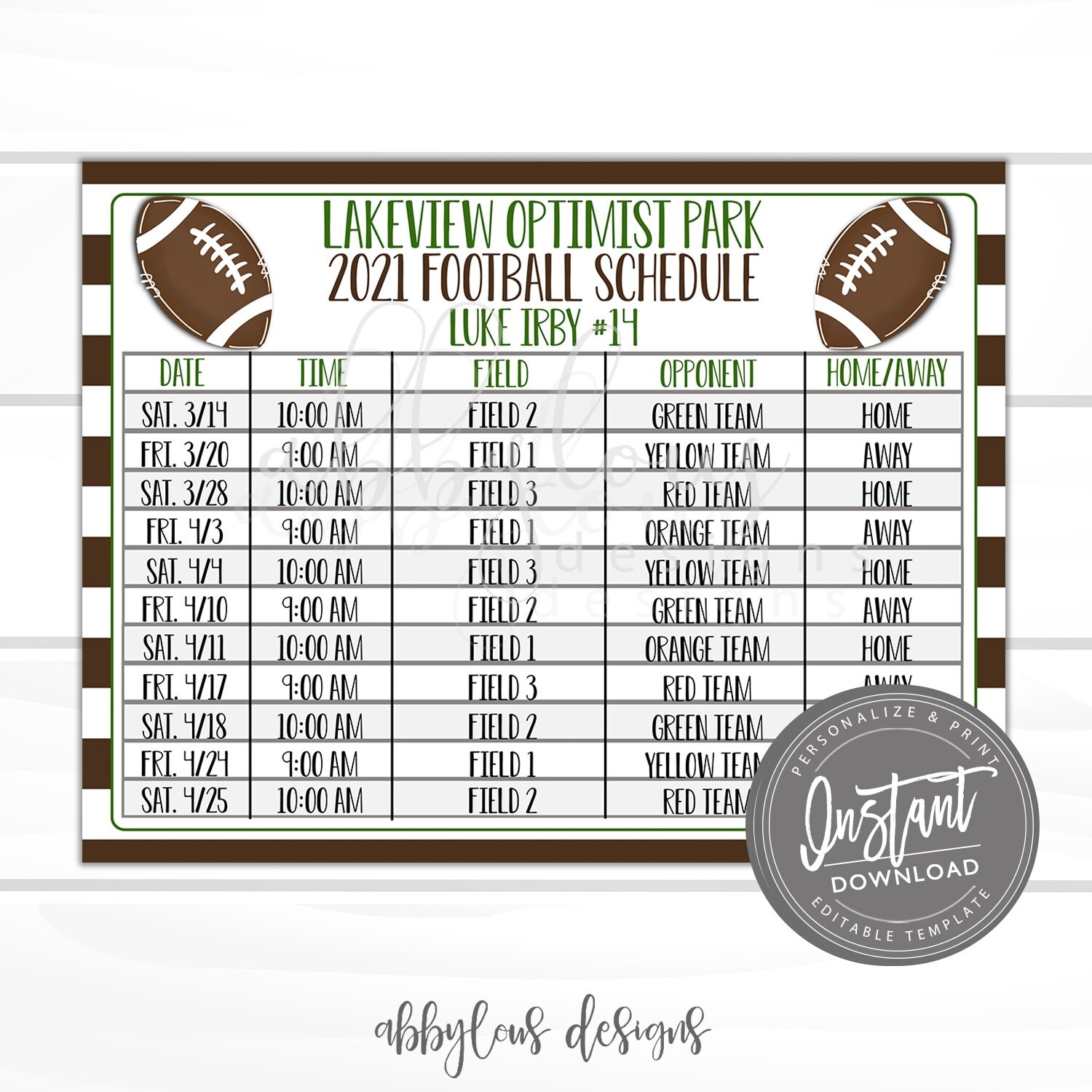 Printable Football Rotation Schedules