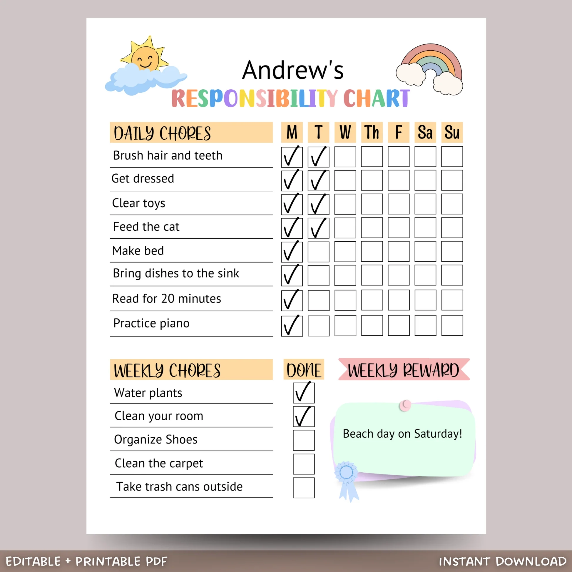 Printable Chore List For Kids