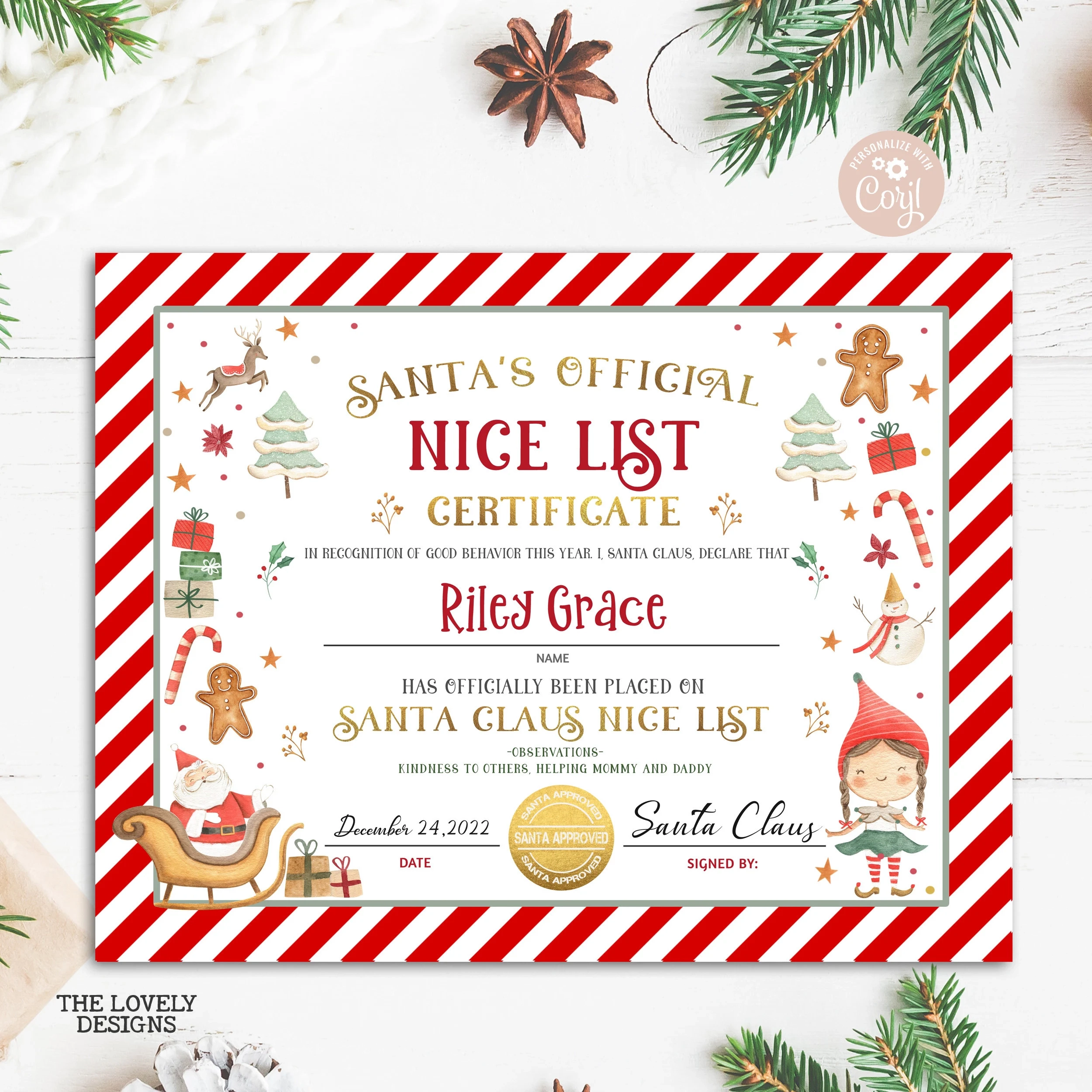 Editable Santa Claus Official Nice List Certificate Letter From Desk Santa North Pole Christmas Red Elf Girl Nice List PRINTABLE DOWNLOAD Etsy