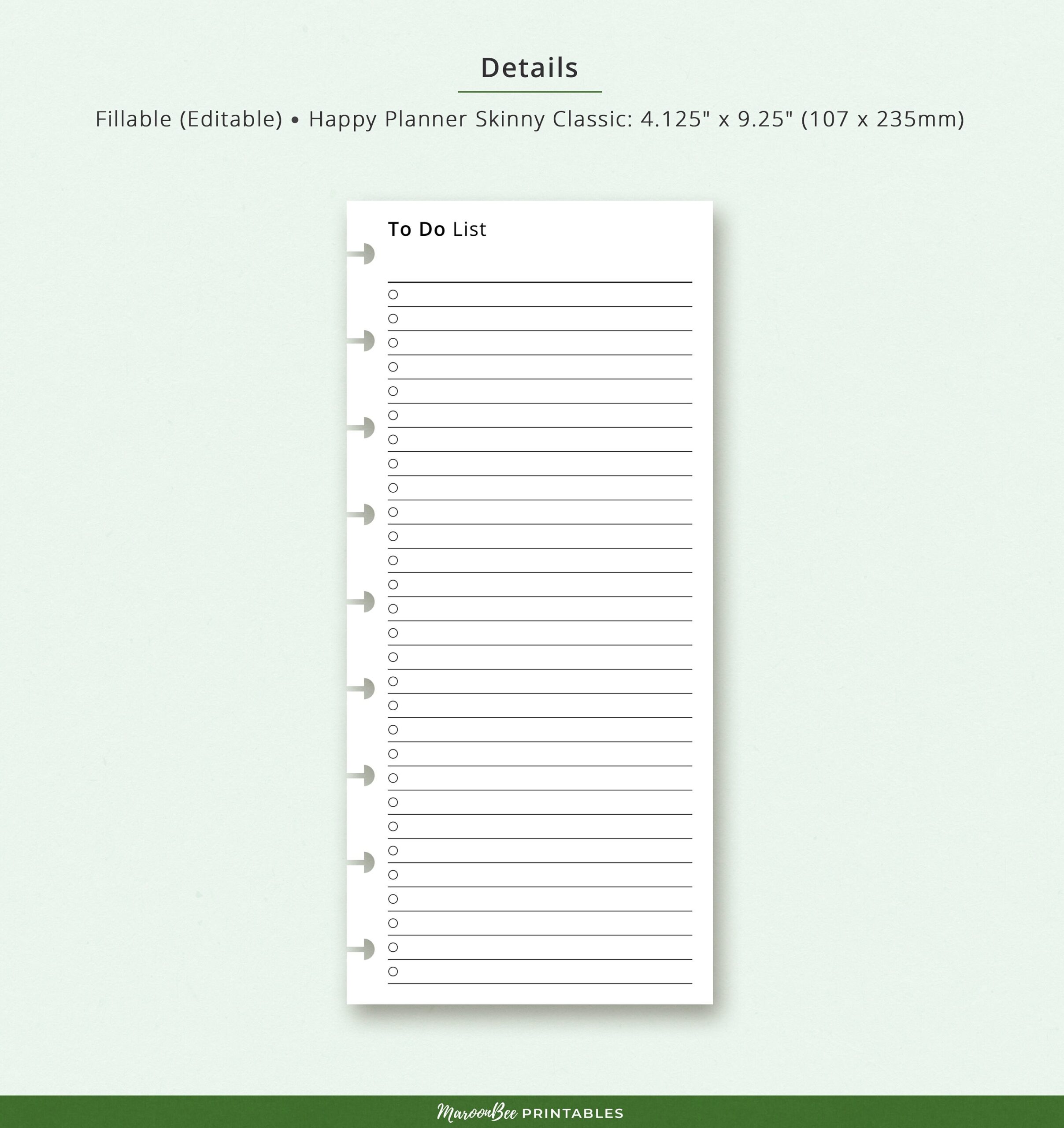 Editable To Do List Happy Planner Skinny Classic Insert Fillable To Do List HP Classic Editable Printable Horizontal Checklist Task List Etsy