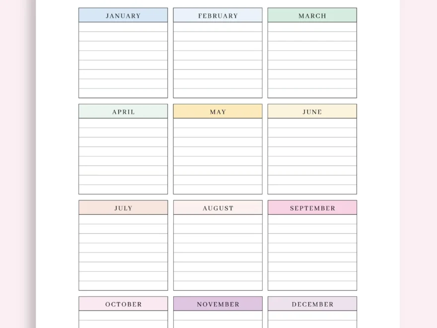 Editable Yearly Planner Printable Yearly Overview On One Page Year At A Glance Undated Minimalist Planner Calendar Template Annual Plan Etsy