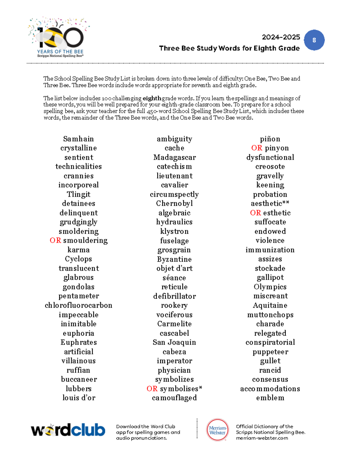 High School Spelling Words List Printable
