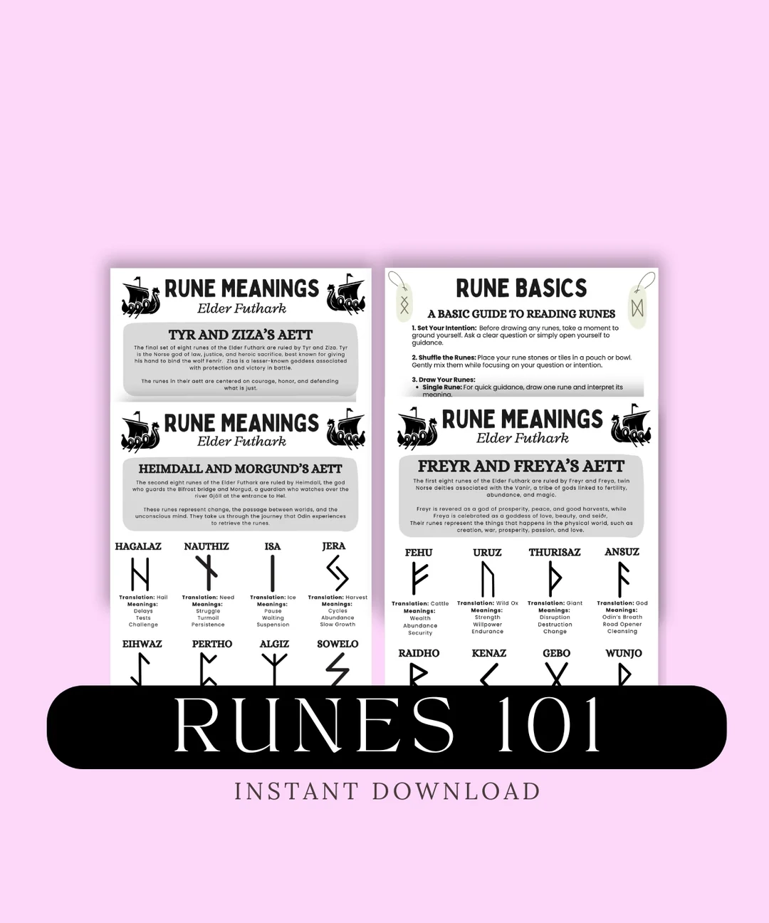 Elder Futhark Runes Cheat Sheet Printable Rune Meanings Quick Reference PDF The Pagan Grimoire
