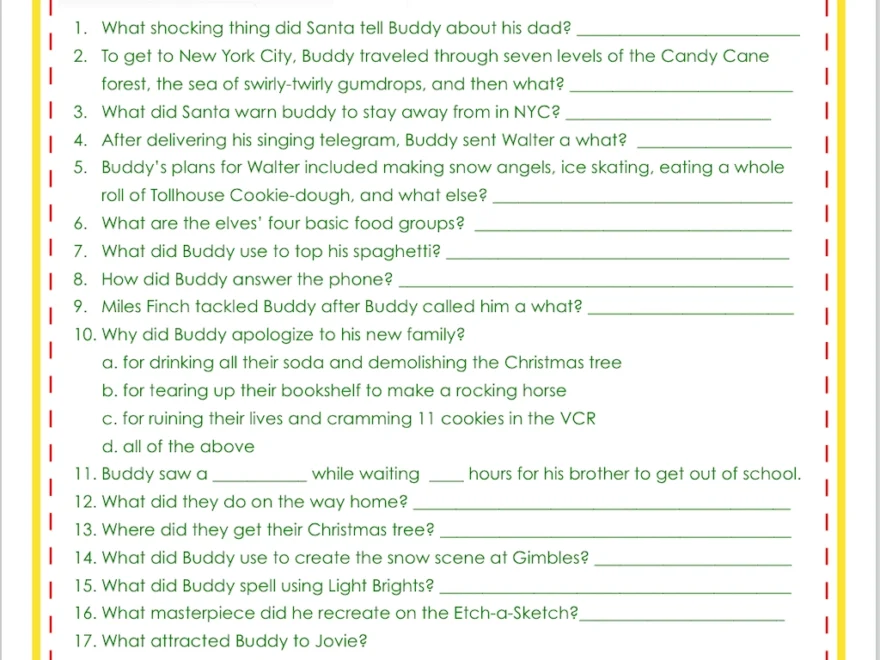 Elf Trivia Christmas Quiz Free Printable Flanders Family Home Life