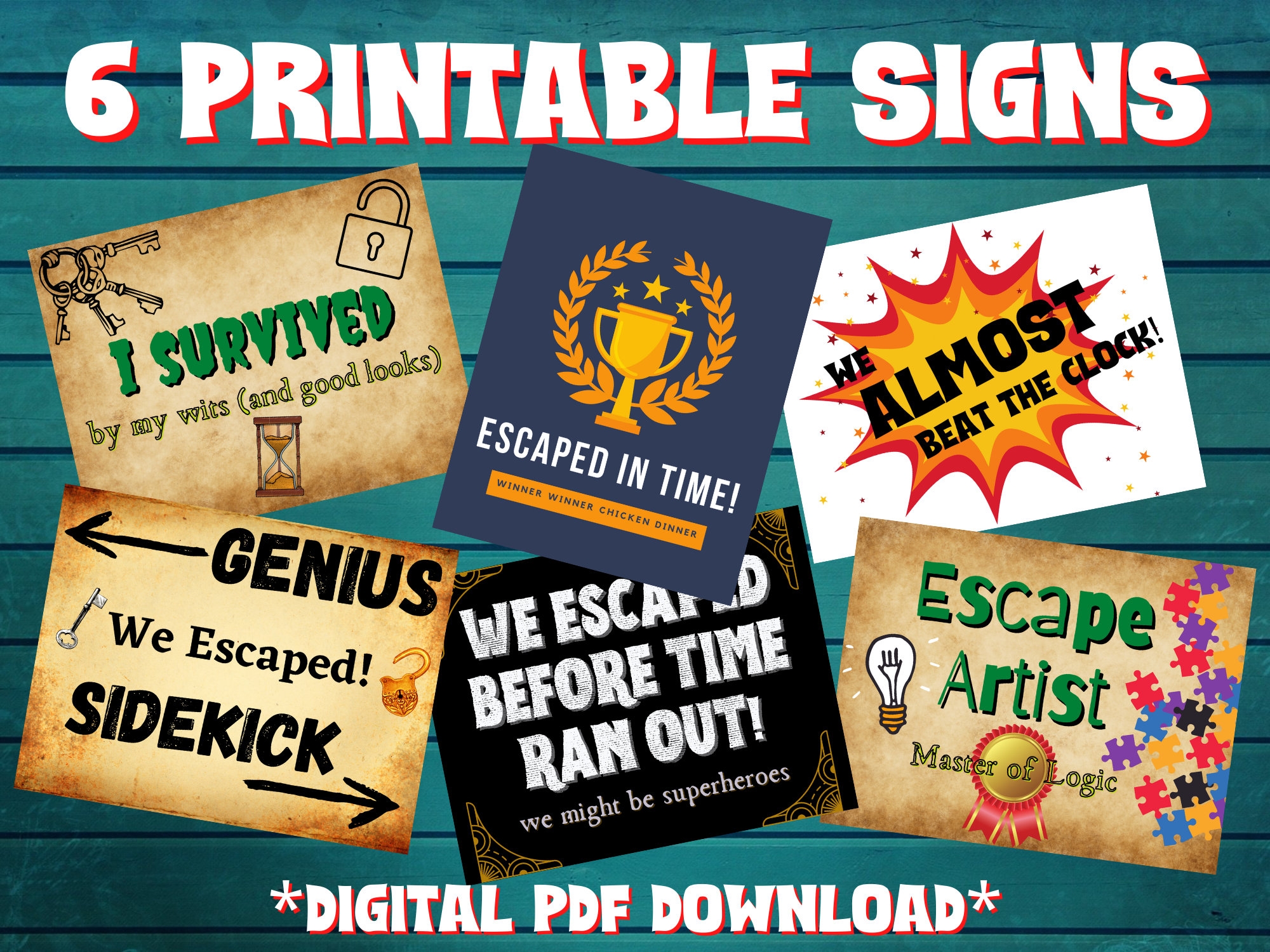 Escape Room Photo Op Printable Signs Funny End Of Escape Game Group Picture Props