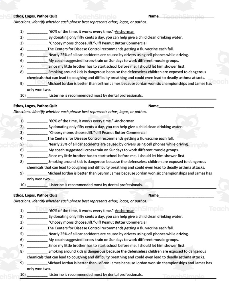 Ethos Logos Pathos Quiz By Teach Simple