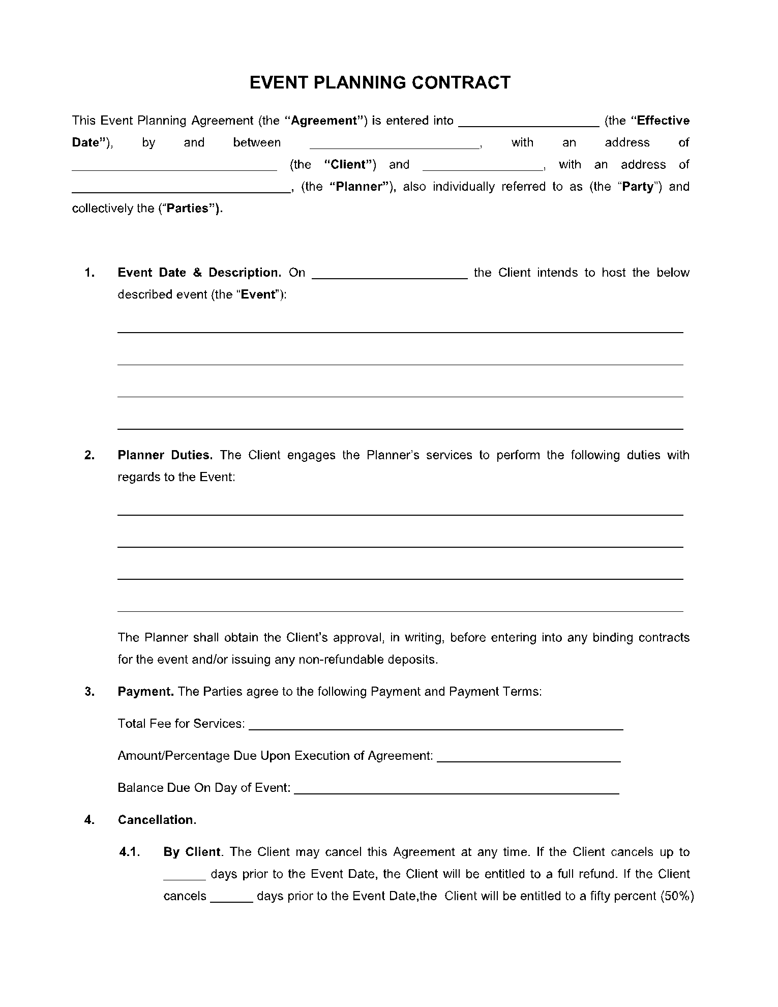 Event Planning Contract Template Free Download CocoSign