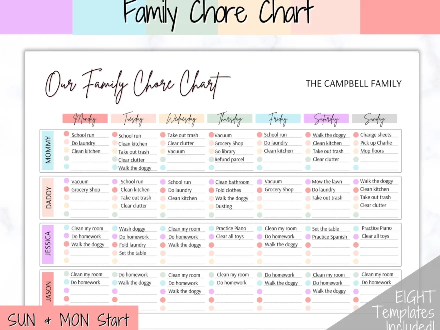 Family Chore Chart Editable Family Planner Printable Weekly Family Schedule Family Calendar Command Center Weekly Household Kids Adult Etsy