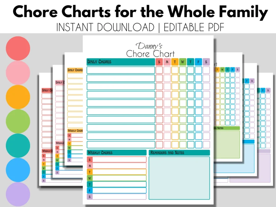 Family Chore Charts Editable Chore Chart For Kids Teen Chore Chart Adult Chore Chart Responsibility Chart Fillable PDF Etsy