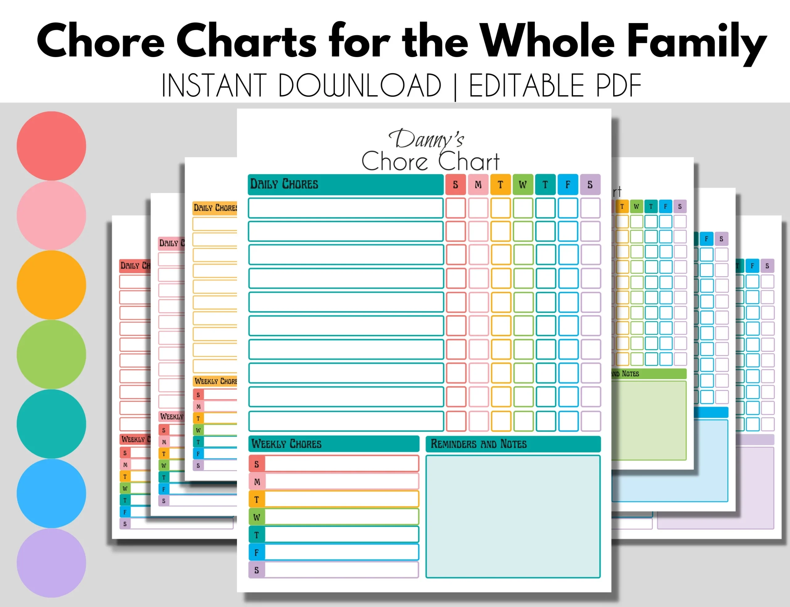 Family Chore Charts Editable Chore Chart For Kids Teen Chore Chart Adult Chore Chart Responsibility Chart Fillable PDF Etsy