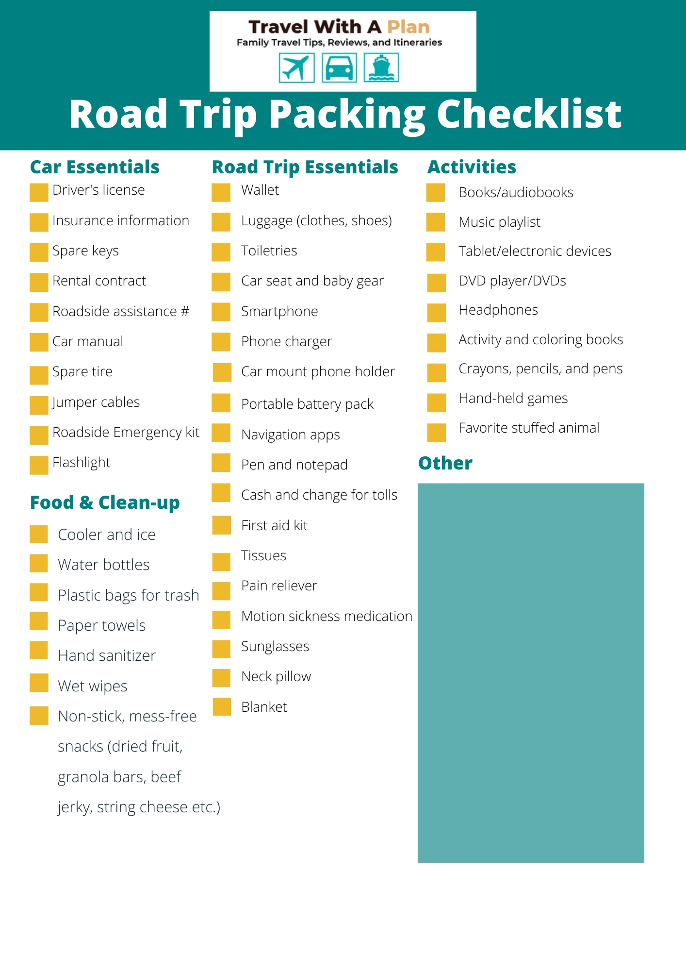 Family Road Trip Packing List Printable Checklist Travel With A Plan