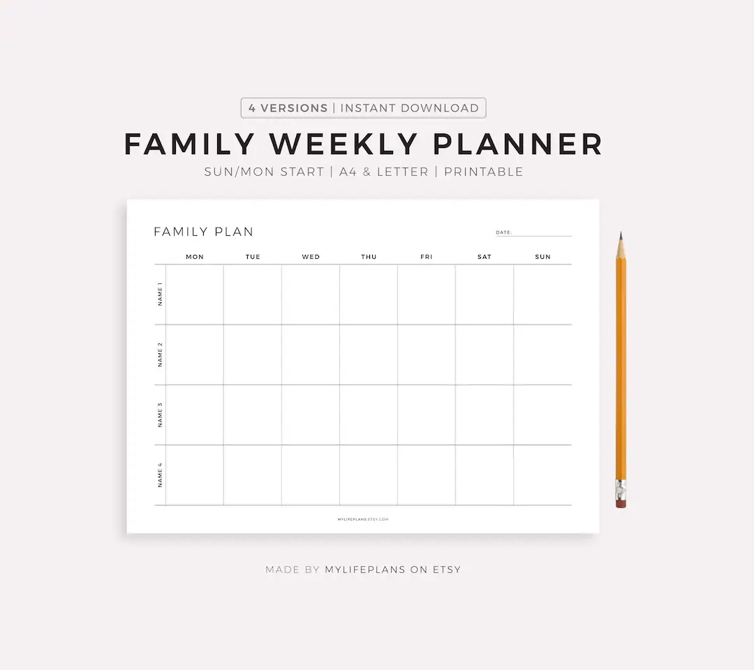 Printable Weekly Family Name Planner Template