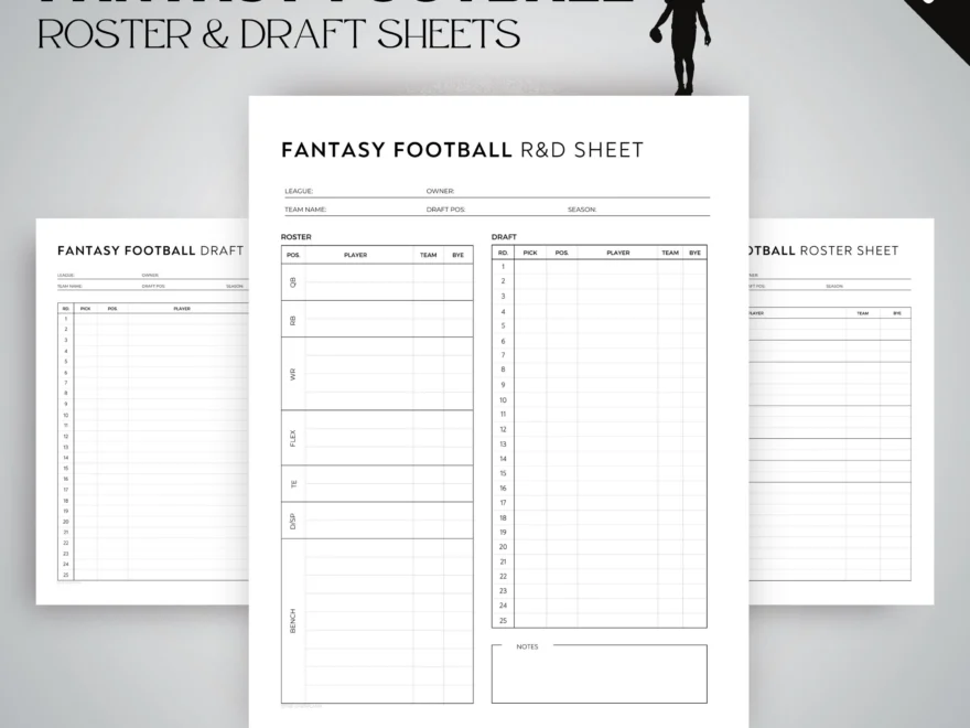 Fantasy Football Draft Kit Printable Roster Cheat Sheet digital Download US Letter a4 a5 ipad Template Etsy Israel