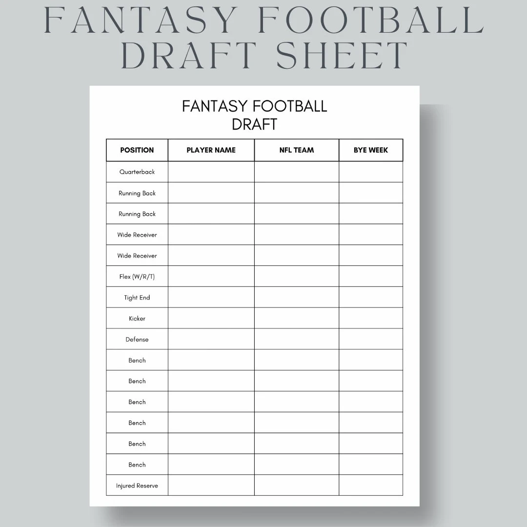 Printable Fantasy Footbal Draft Sheets