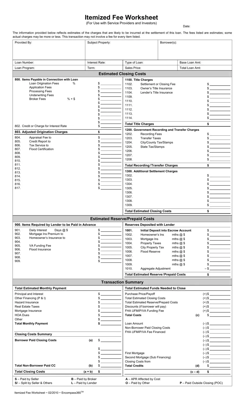 Fee Worksheet Template Fill Out Printable PDF Forms Online