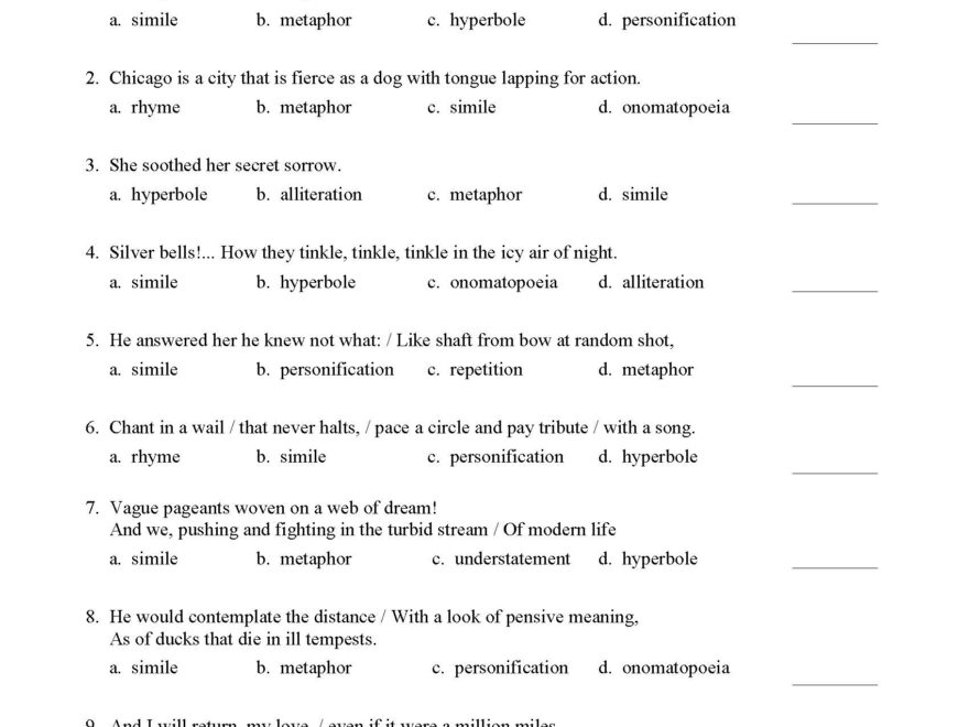 Figurative Language Quiz 1 Reading Activity