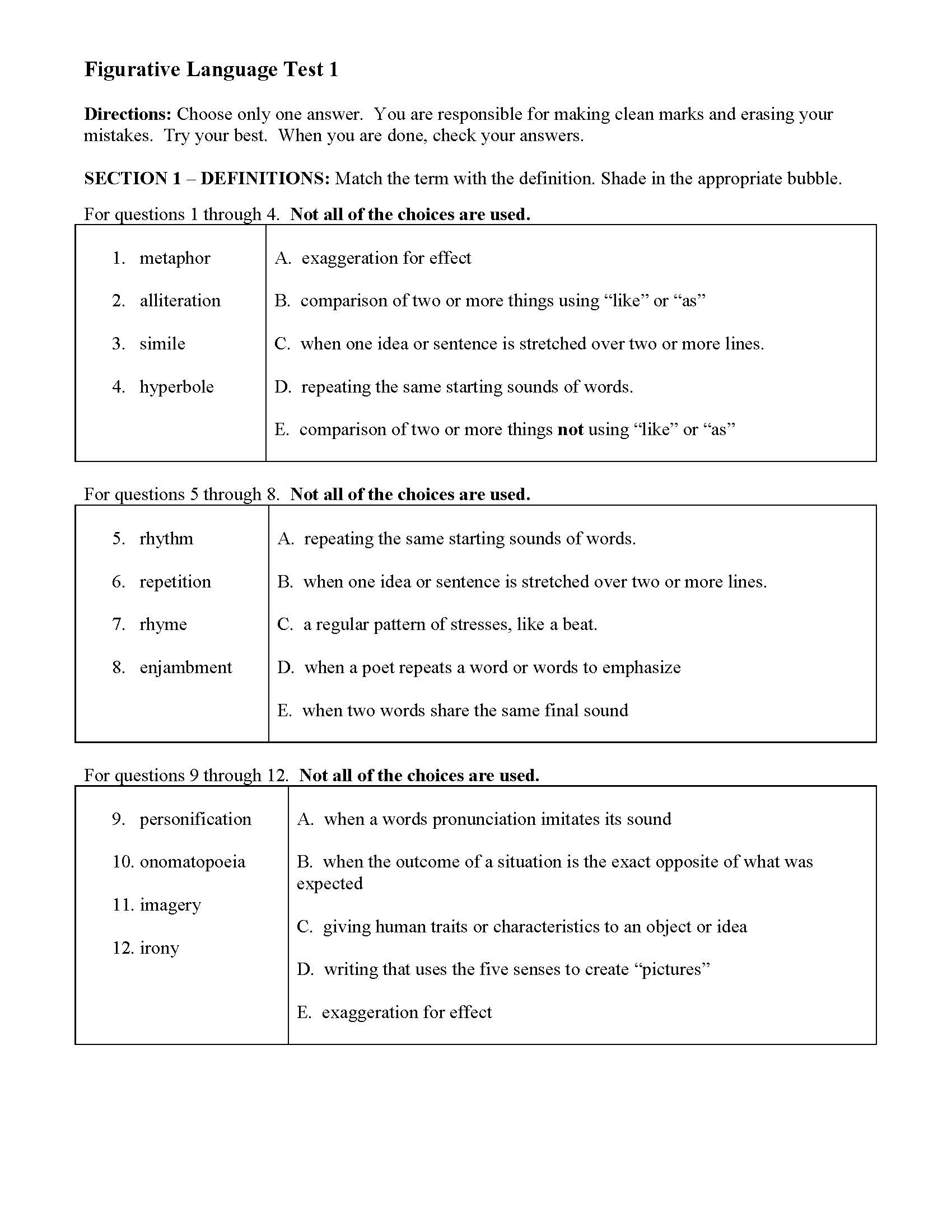 Printable Figurative Language Trivia