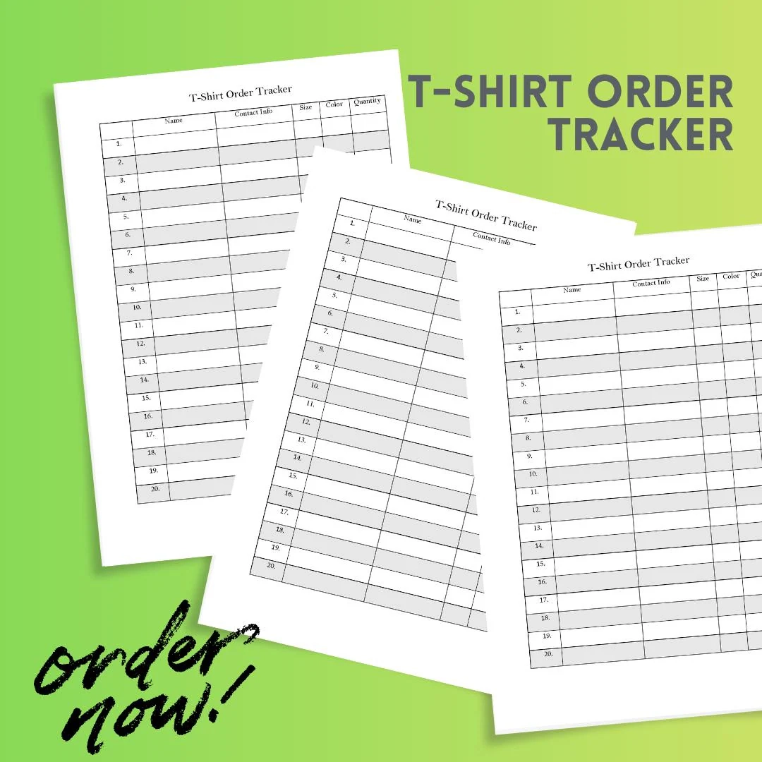 Fillable T shirt Order Form Tracker Etsy