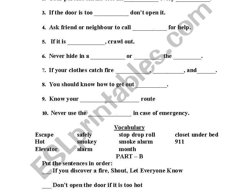 Fire Safety Quiz ESL Worksheet By Hansari9119 Worksheets Library