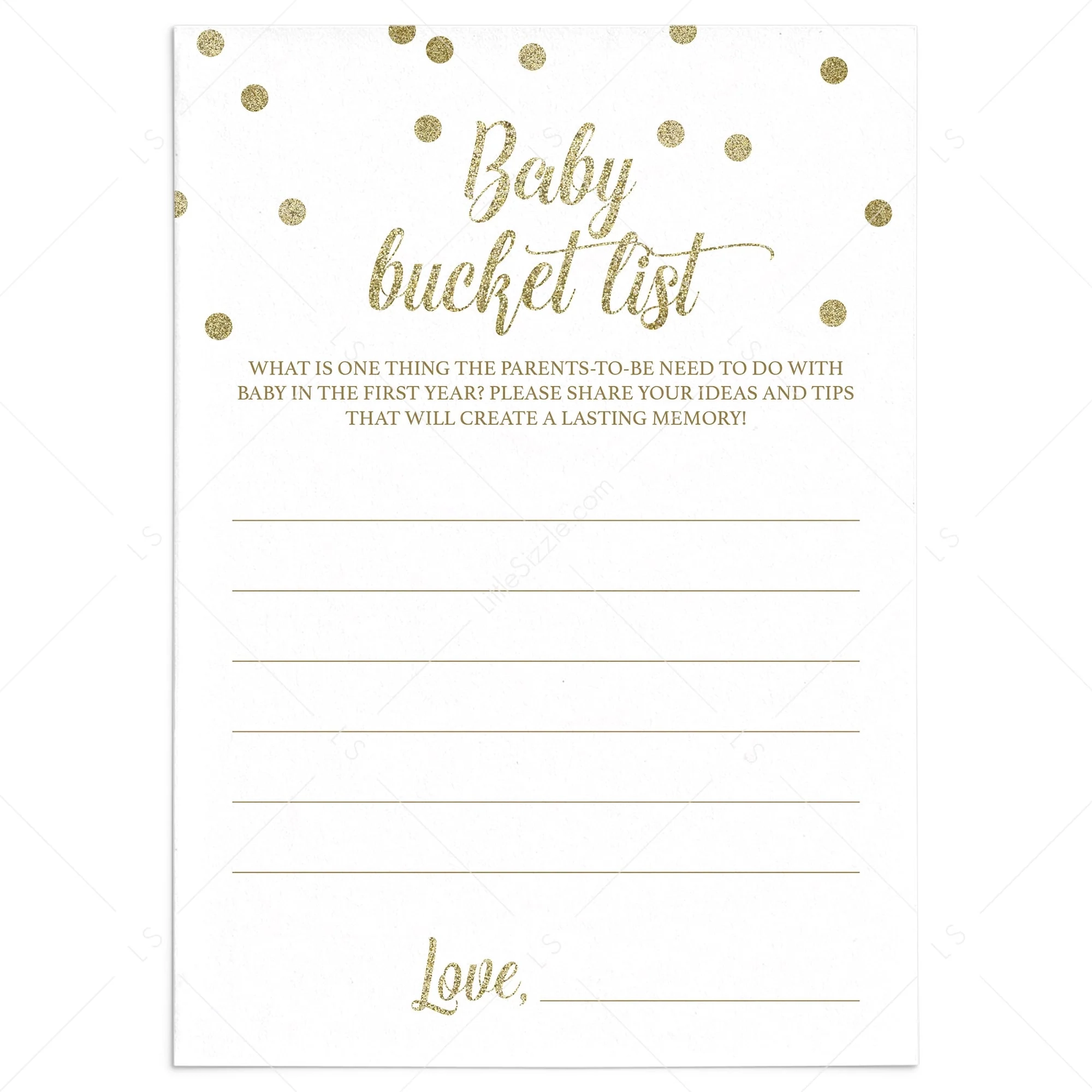 First Year Baby Shower Game Printable Bucket List Instant Download LittleSizzle