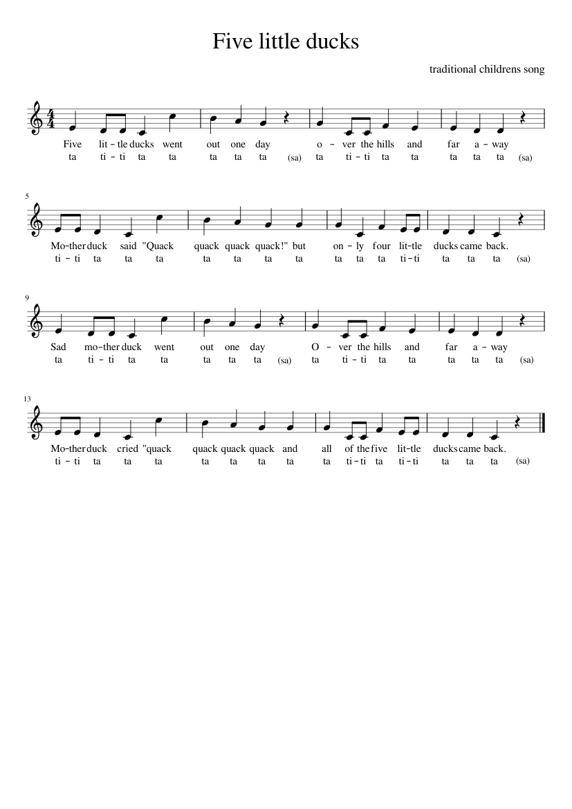 Five Little Ducks Sheet Music For Piano Solo Easy MuseScore Five Little Ducks Sheet Music For Piano Solo Easy MuseScore