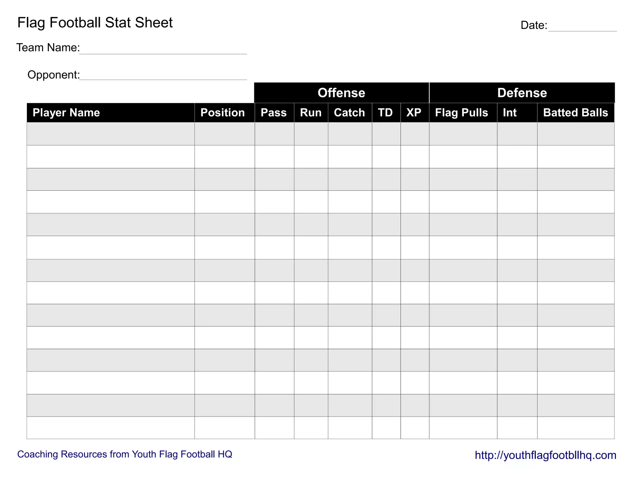 Football Defensive Stat Sheet Printable